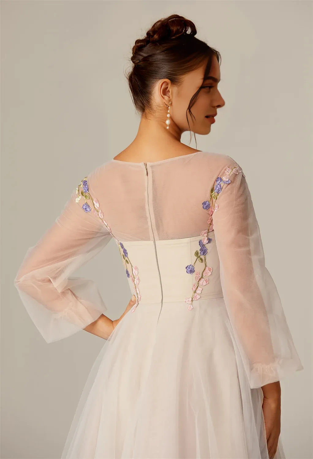 Special Occasion Sophisticated Graceful Elegant Tulle A-Line Long Sleeve Long Prom Dress