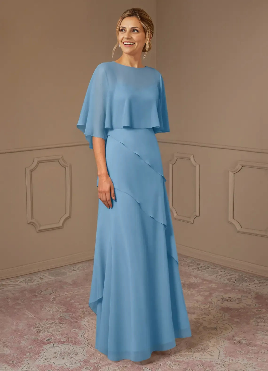 Stylish Refined Elegant Chiffon A-Line Scoop Neck Mother of the Bride Dress