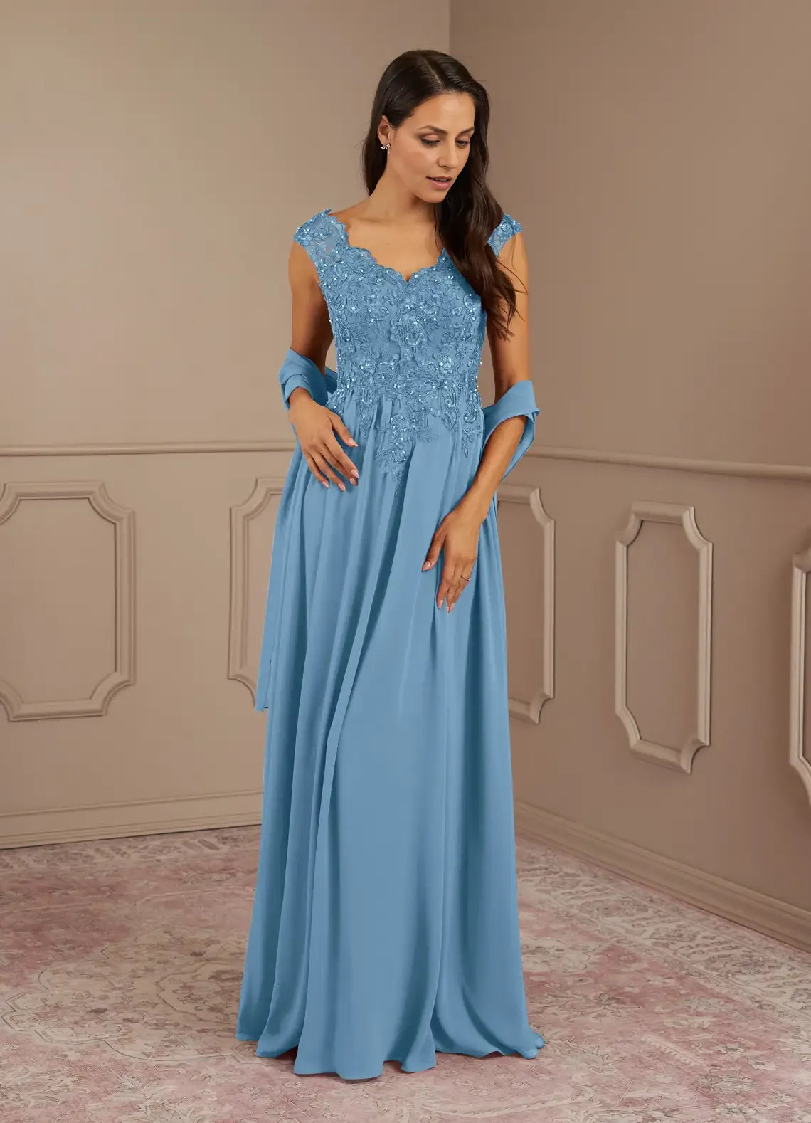 Sophisticated Graceful Elegant Black Chiffon A-Line V-Neck Mother of the Bride Dress