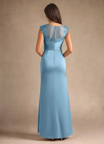 Special Occasion Sophisticated Graceful Elegant Blue Satin Sheath Scoop Neck Sleeveless Evening Dress