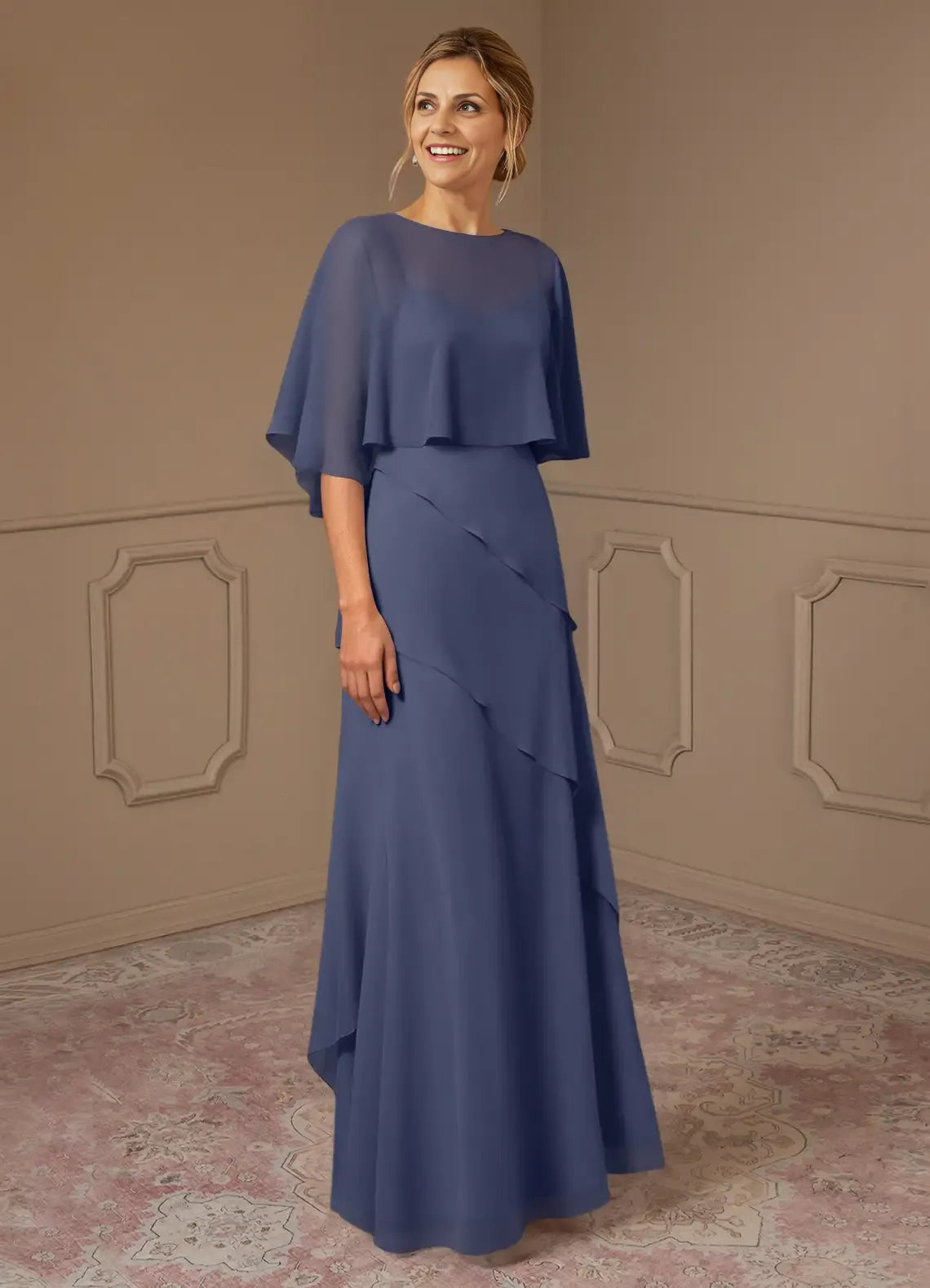 Stylish Refined Elegant Chiffon A-Line Scoop Neck Mother of the Bride Dress