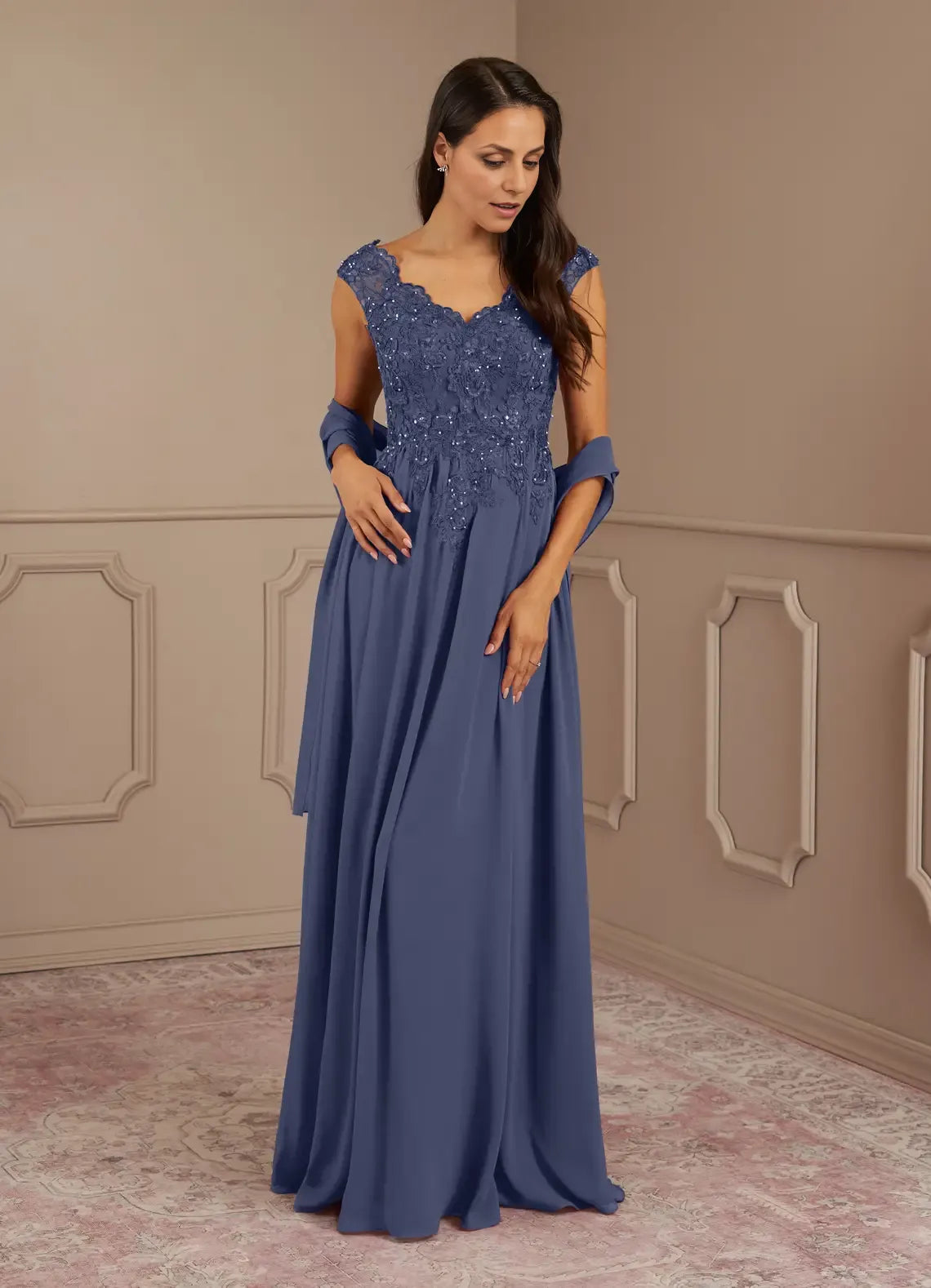 Sophisticated Graceful Elegant Black Chiffon A-Line V-Neck Mother of the Bride Dress