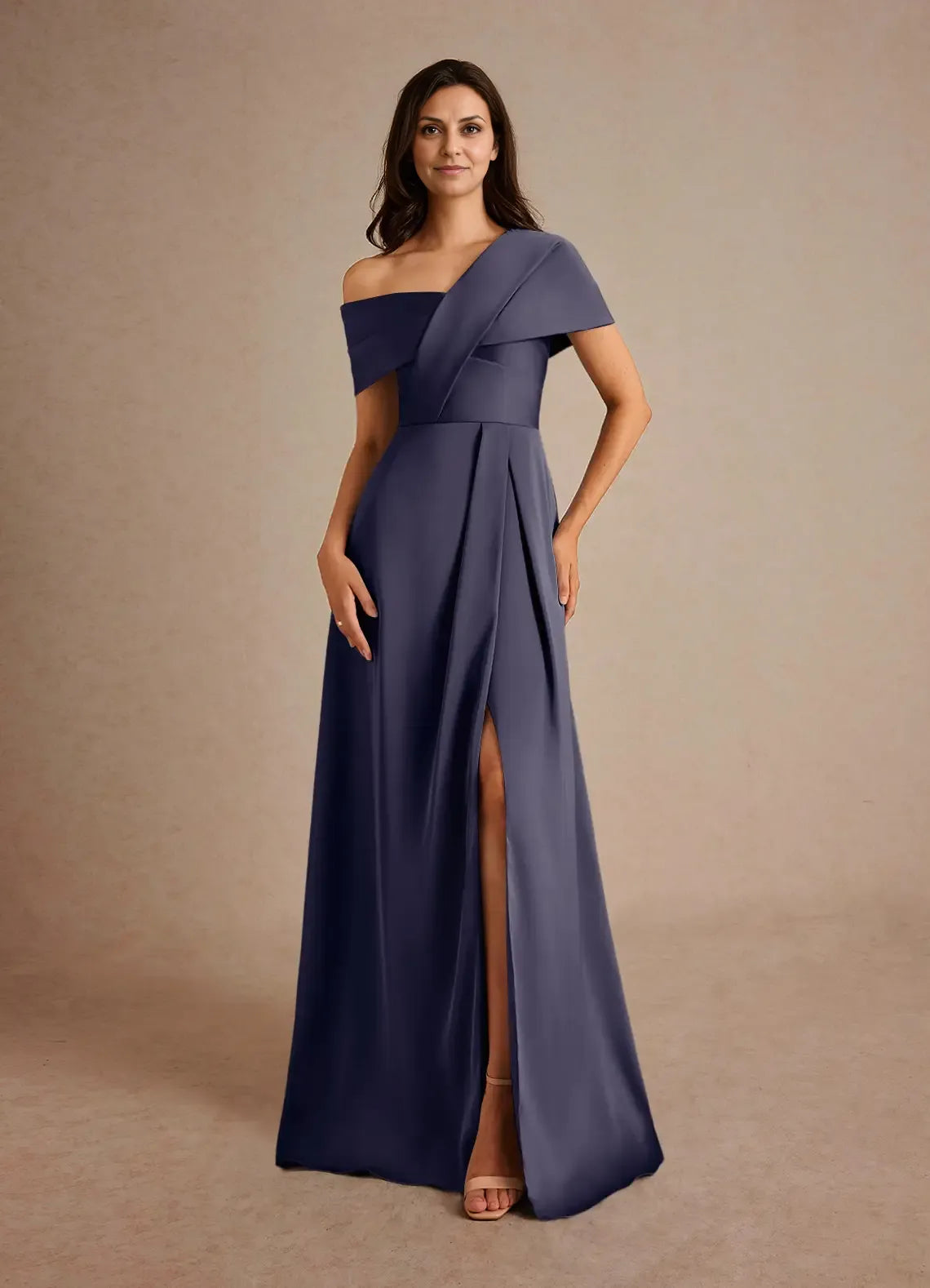 Special Occasion Elegant Champagne Satin A-Line Pleated Mother of the Bride Dress