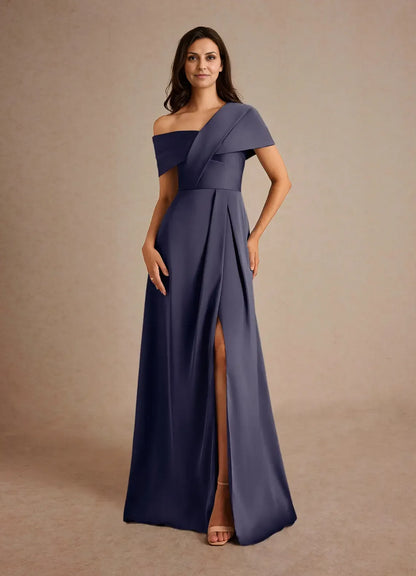 Special Occasion Elegant Champagne Satin A-Line Pleated Mother of the Bride Dress