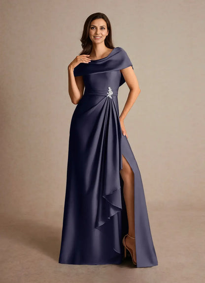 Timeless Chic Elegant Satin A-Line Cowl Pleated Mother of the Bride Dress