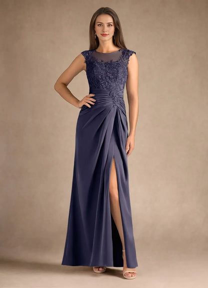 Special Occasion Sophisticated Graceful Elegant Blue Satin Sheath Scoop Neck Sleeveless Evening Dress