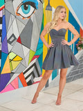 Charcoal Strapless Charcoal Gray Homecoming Dress Sweetheart Neckline Fla Skater Mini Gown for School Dances Trendy Party Outfit for Teen Girls Eye Catching Formal Event Attire