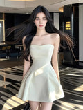 Cream Strapless Cream Fit and Flare Homecoming Dress with Structu Bodice Mini Length and Elegant Silhouette Perfect for Sophisticated School Dance Looks