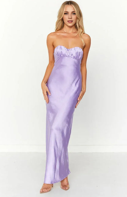 Special Occasion Sophisticated Graceful Stylish Elegant Satin Strapless Sleeveless Long Prom Dress