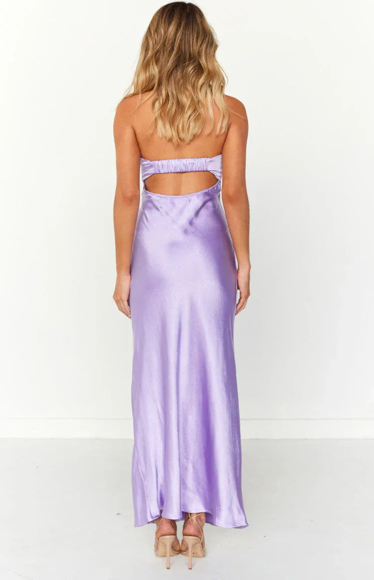 Special Occasion Sophisticated Graceful Stylish Elegant Satin Strapless Sleeveless Long Prom Dress
