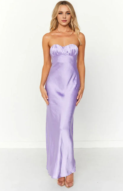 Special Occasion Sophisticated Graceful Stylish Elegant Satin Strapless Sleeveless Long Prom Dress