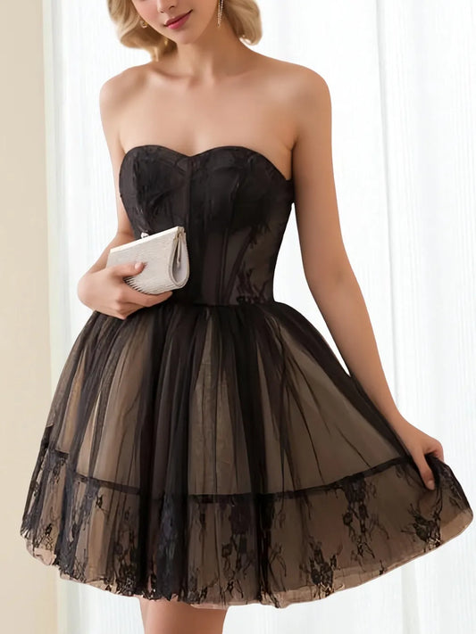 Elegant Red A-Line Strapless Sleeveless Classic-Back Mini-Length Homecoming Dress