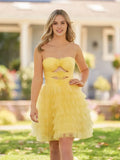 Strapless Tiered Ruffle Short Homecoming Dress With Flowers