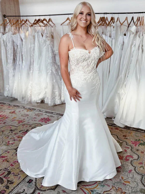 Straps Applique Mermaid Wedding Dress