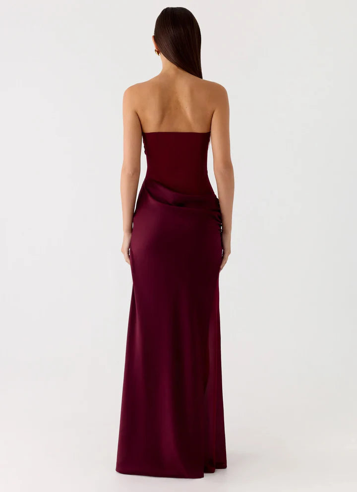 Burgundy Strapless Mermaid Floor-Length Prom Dress