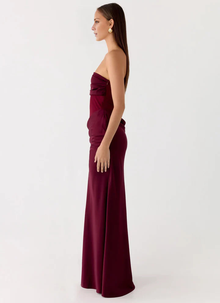 Burgundy Strapless Mermaid Floor-Length Prom Dress