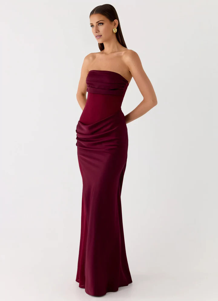 Burgundy Strapless Mermaid Floor-Length Prom Dress