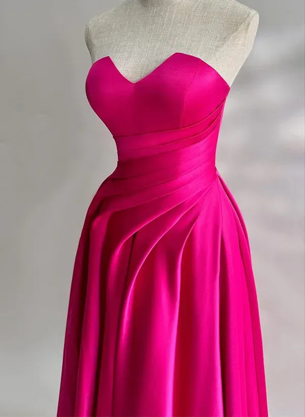 Pink Strapless Sweetheart Ruched Hot Floor-Length Prom Dress