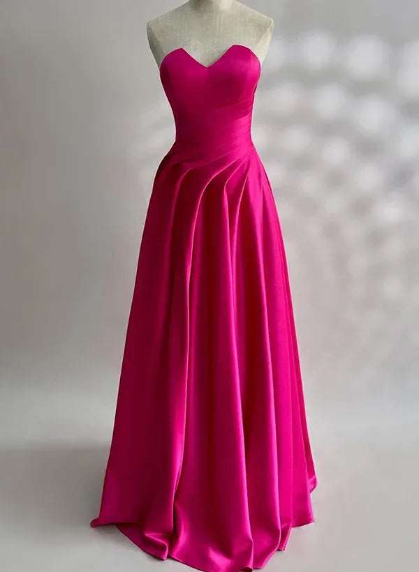 Pink Strapless Sweetheart Ruched Hot Floor-Length Prom Dress