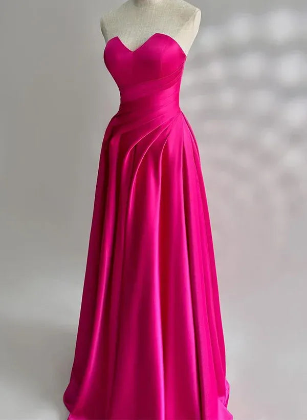 Pink Strapless Sweetheart Ruched Hot Floor-Length Prom Dress