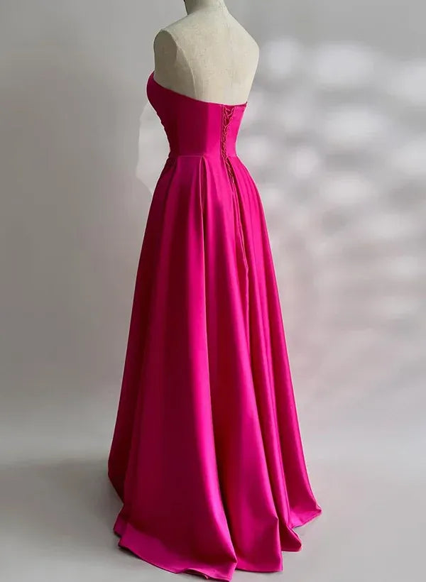 Pink Strapless Sweetheart Ruched Hot Floor-Length Prom Dress