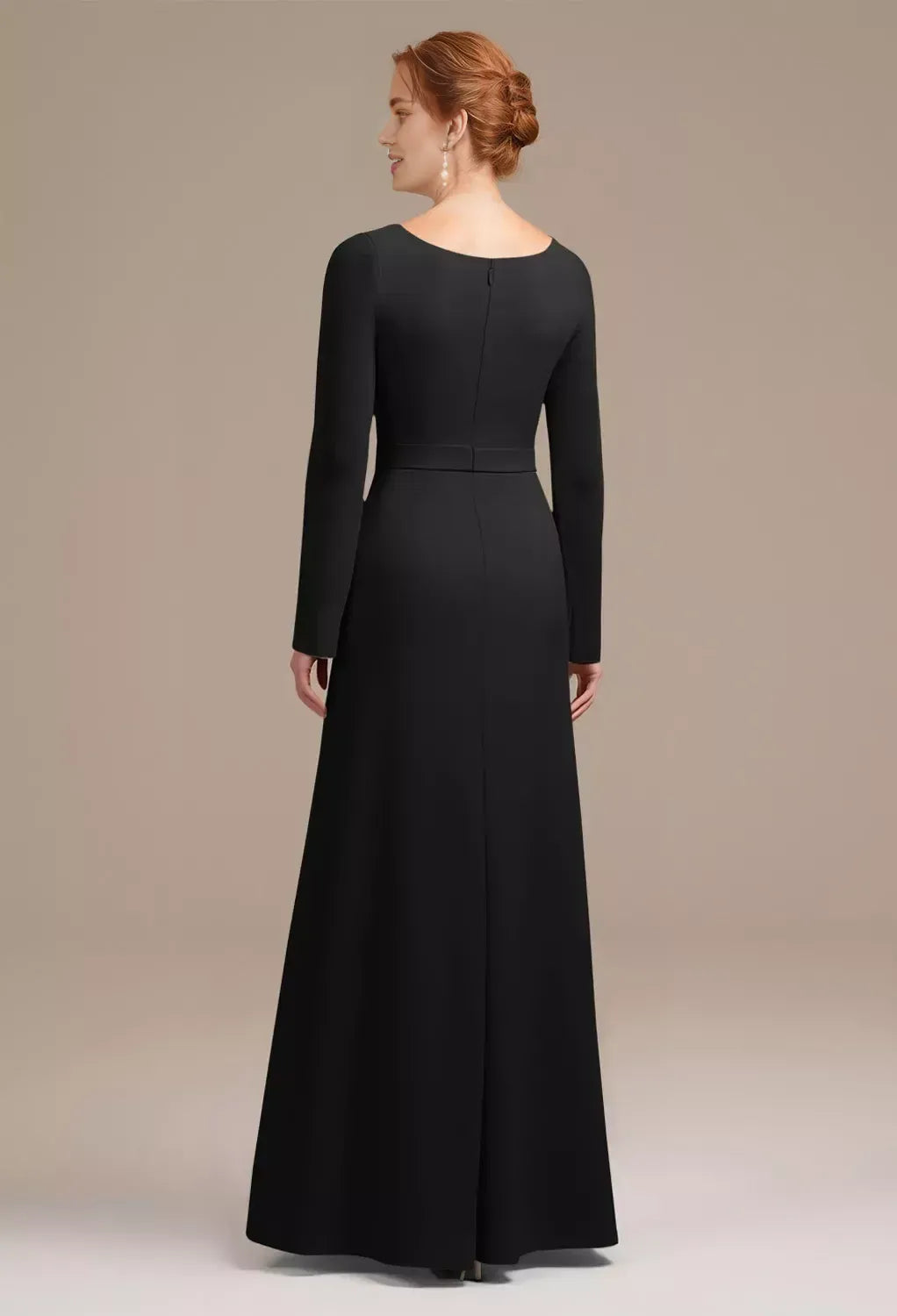 Elegant Black Chiffon A-Line Long Sleeve Long Mother of the Bride Dress