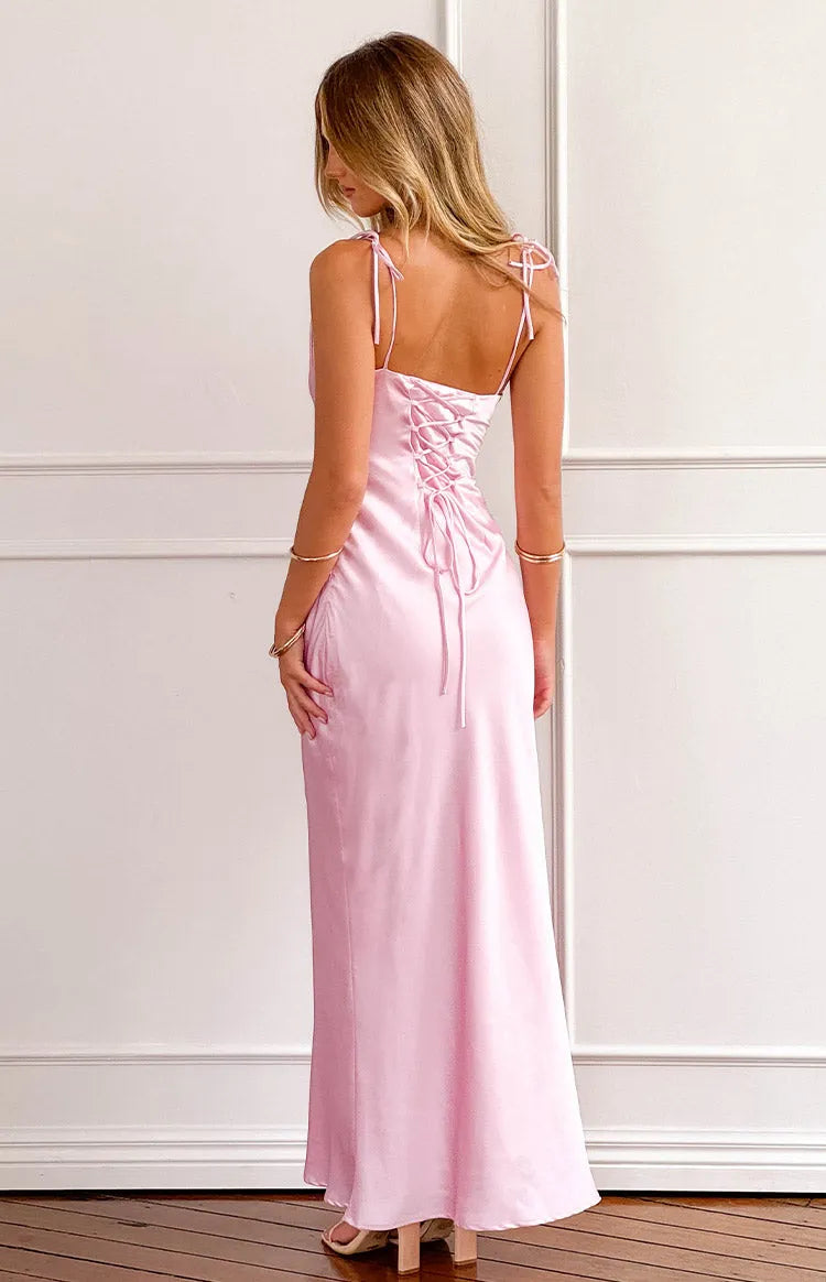 Blush Pink Prom Dress Asymmetric Strap Cowl Neckline Flowy Silhouette for Formal Occasions