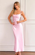 Blush Pink Prom Dress Asymmetric Strap Cowl Neckline Flowy Silhouette for Formal Occasions