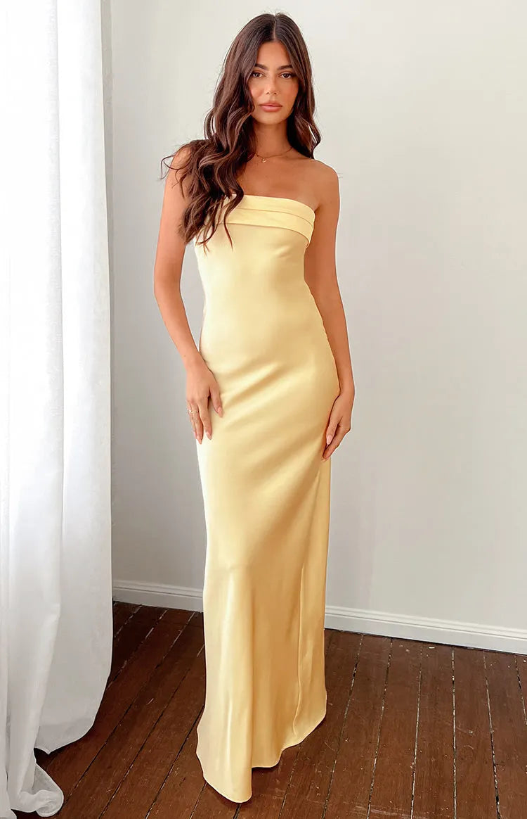 Champagne - Yellow Prom Dress Strapless Draped Neckline Floor Length Silhouette for Formal Galas