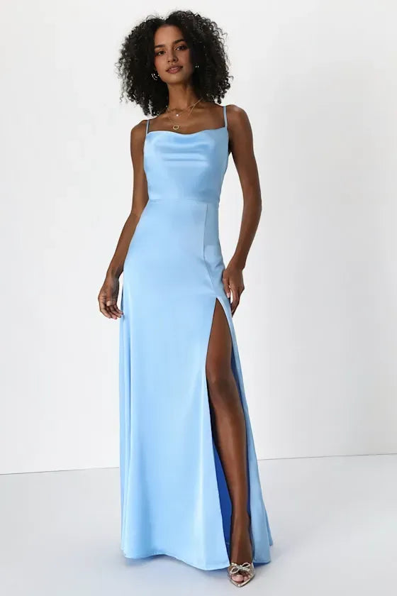 Light Blue Prom Dress Cap Sleeves Sweetheart Neck and Alluring High Side Slit