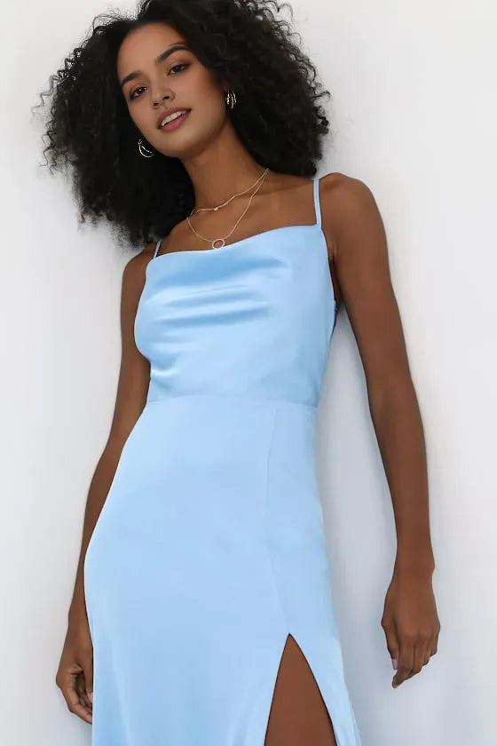 Light Blue Prom Dress Cap Sleeves Sweetheart Neck and Alluring High Side Slit