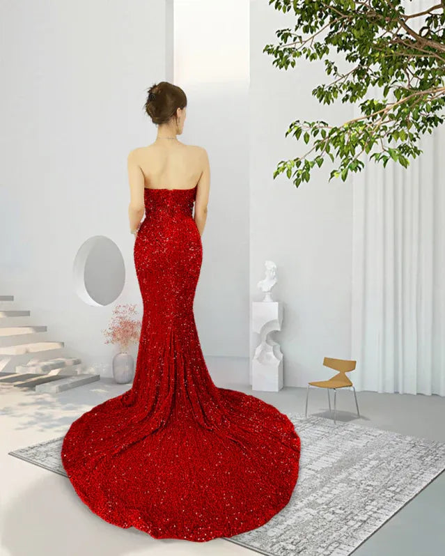 Red Mermaid Sweetheart Maxi Evening Dress for Women Custom