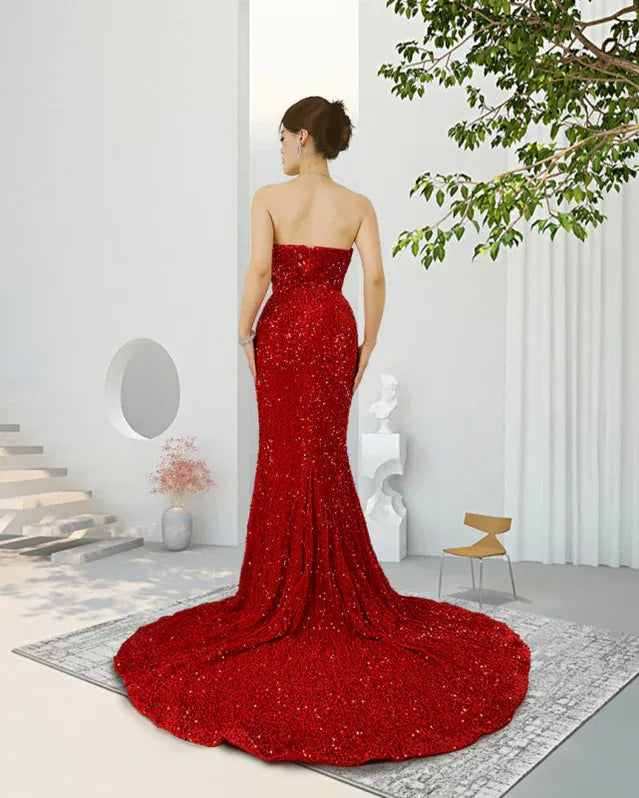 Red Mermaid Sweetheart Maxi Evening Dress for Women Custom