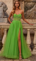 Green Strapless Prom Dress with Corset Bodice & High Side Slit – Perfect for Glamorous Ballroom Events and Foreign Trade Galas