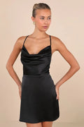 Black Homecoming Dress Cowl Neck Spaghetti Straps Redefine Chic for Your Big Night