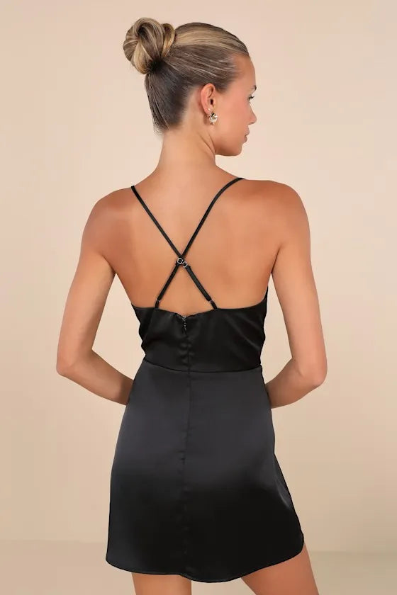 Black Homecoming Dress Cowl Neck Spaghetti Straps Redefine Chic for Your Big Night