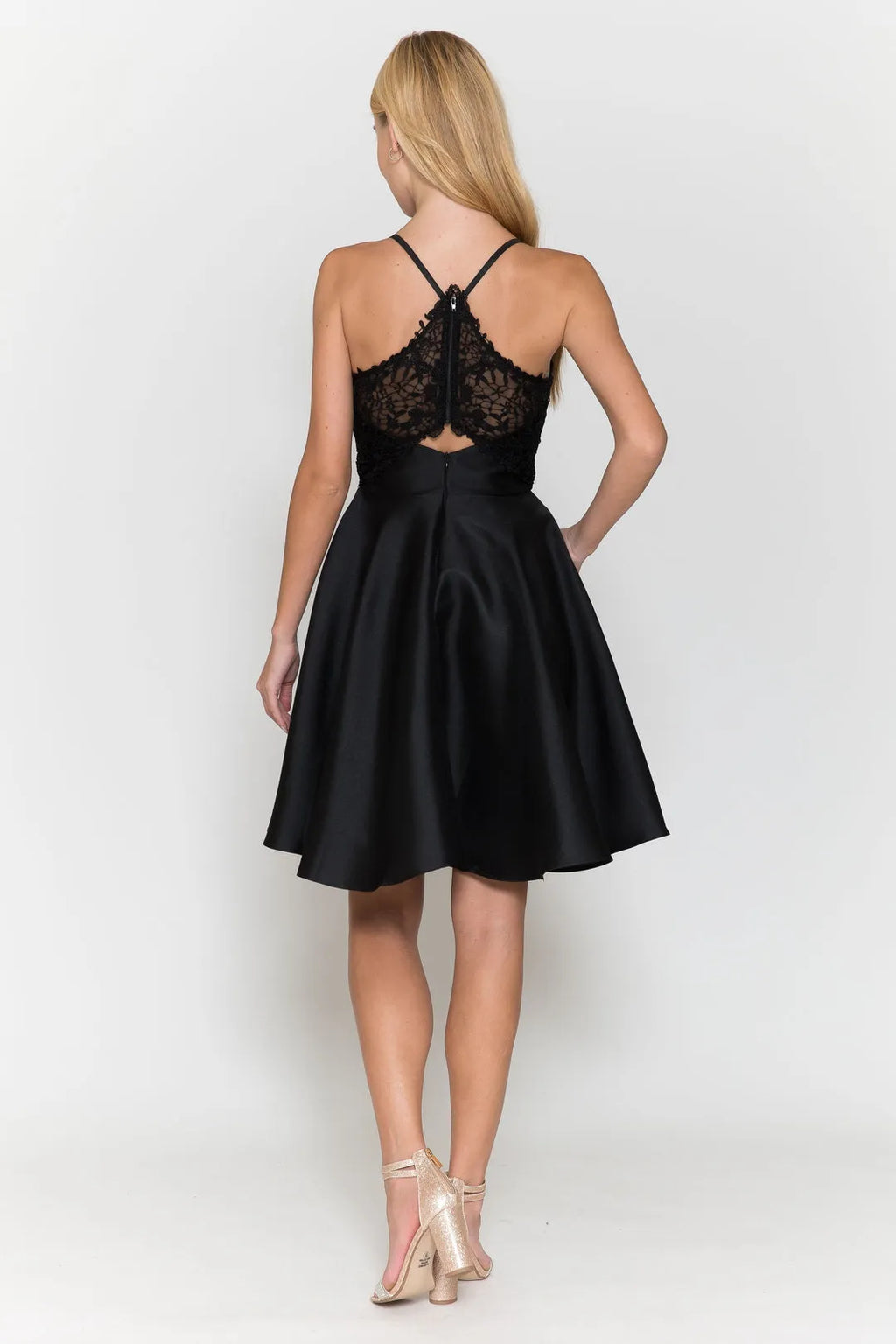 Black Spaghetti Strap Homecoming Gown Deep V - Neck Functional for Teen School Events