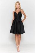 Black Spaghetti Strap Homecoming Gown Deep V - Neck Functional for Teen School Events