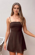 Brown Homecoming Dress Ruched Bust Spaghetti Straps Side Tie for a Standout Entrance