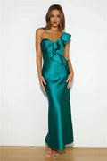 Green Mermaid One Shoulder Ruffle Maxi Prom Dress