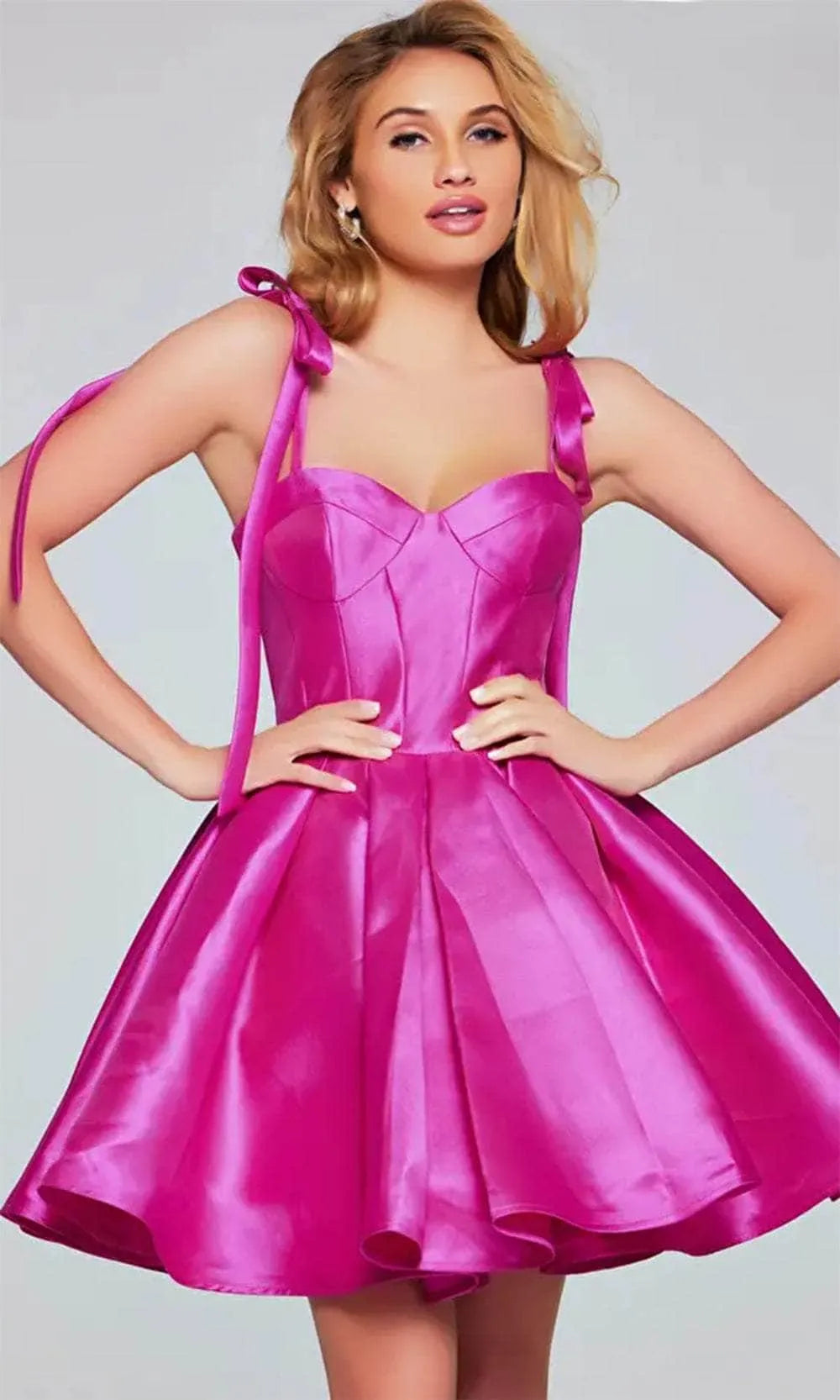 Hot Pink Homecoming Dress Sweetheart Necklin Bow Straps Flared Silhouette for a Stunning Look