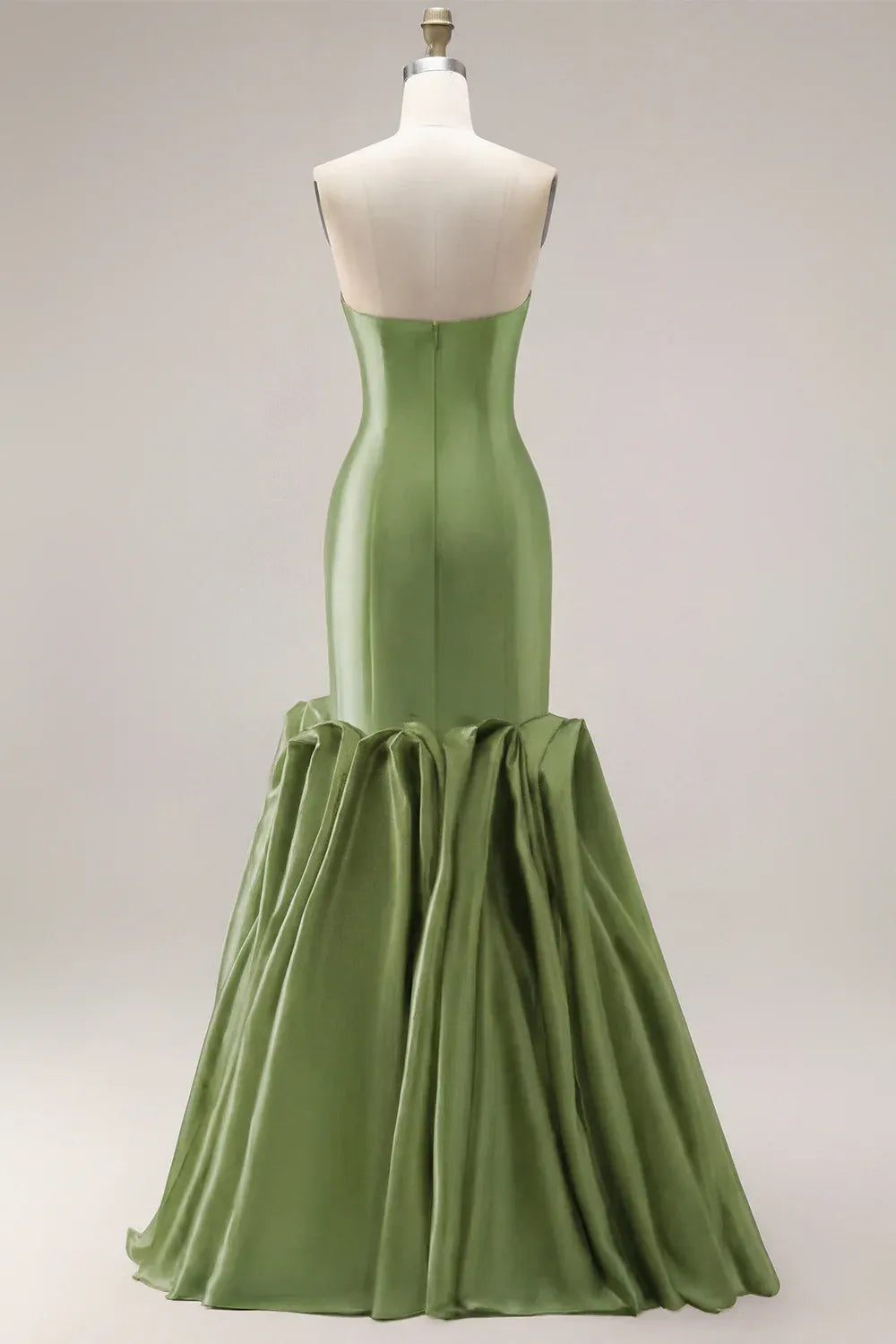 Green Mermaid Strapless 3D Flowers Olive Long Prom Dress Custom