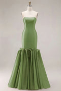 Green Mermaid Strapless 3D Flowers Olive Long Prom Dress Custom