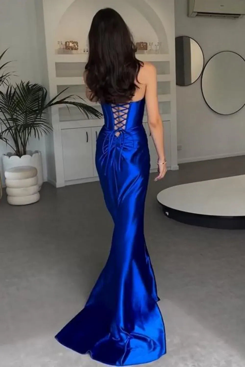Sophisticated Graceful Stylish Refined Beautiful Elegant Satin Mermaid Strapless Floor-Length Prom Dress