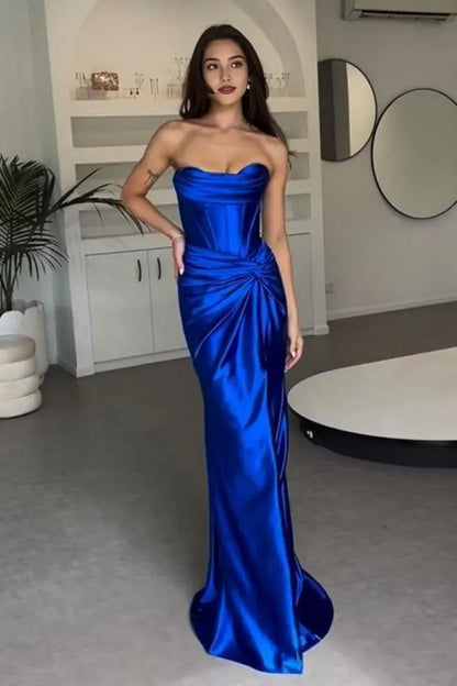 Sophisticated Graceful Stylish Refined Beautiful Elegant Satin Mermaid Strapless Floor-Length Prom Dress