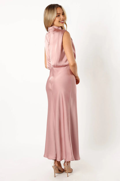 Stylish Refined Beautiful Elegant Blush Pink Satin Sheath Halter Sleeveless Prom Dress