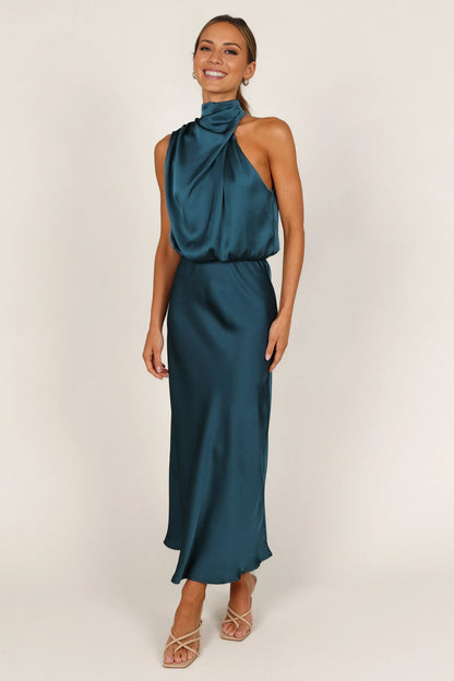 Stylish Refined Beautiful Elegant Blush Pink Satin Sheath Halter Sleeveless Prom Dress