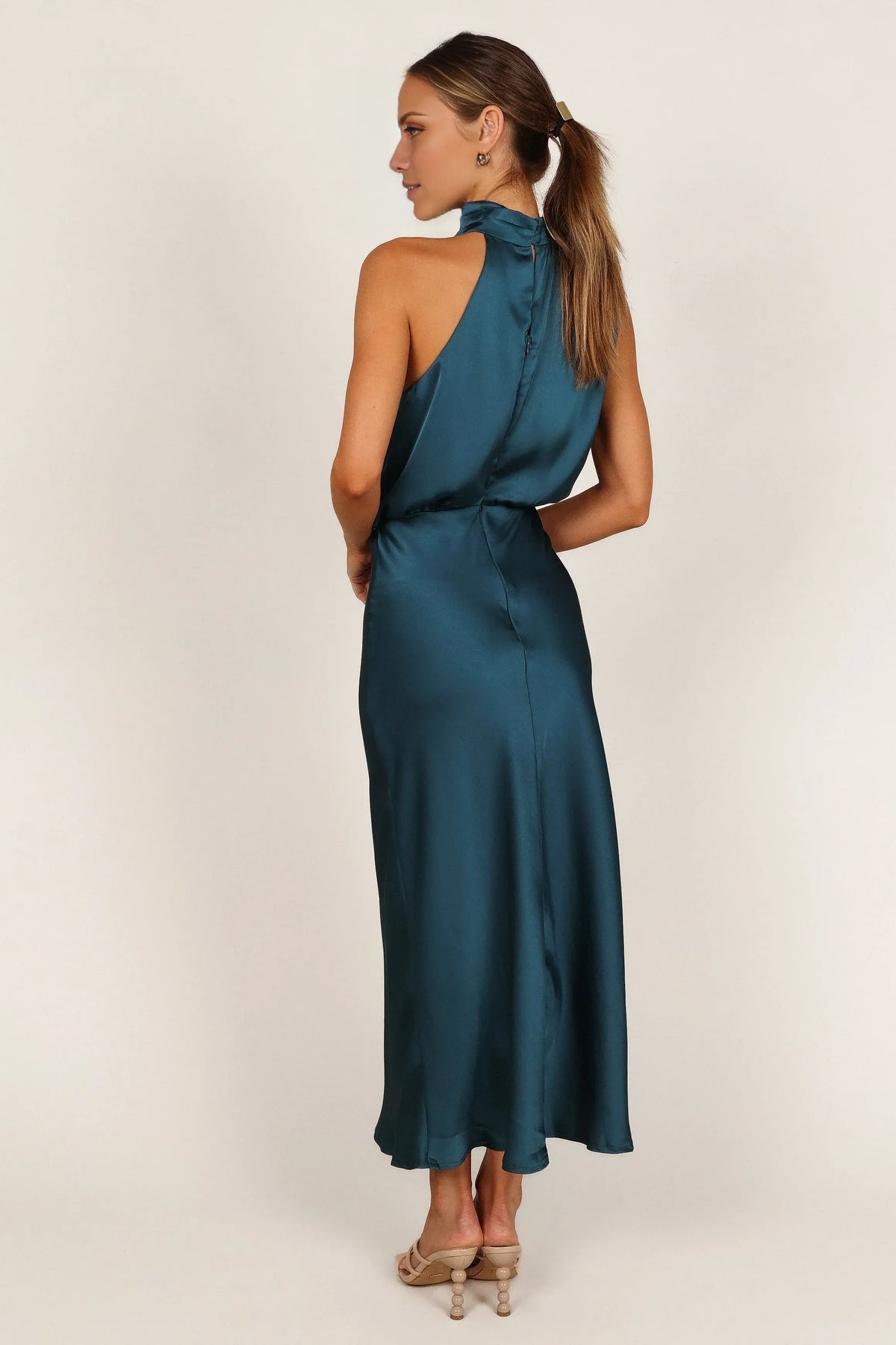 Stylish Refined Beautiful Elegant Blush Pink Satin Sheath Halter Sleeveless Prom Dress