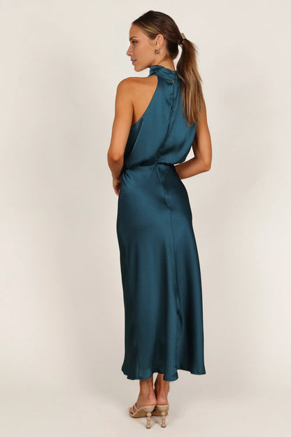 Stylish Refined Beautiful Elegant Blush Pink Satin Sheath Halter Sleeveless Prom Dress