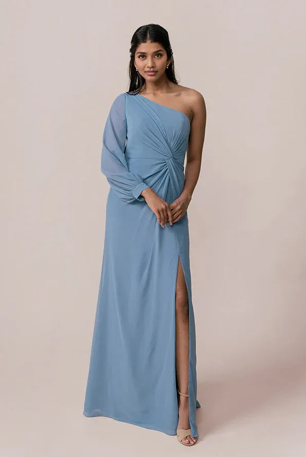 Special Occasion Sophisticated Graceful Elegant Dusty Blue Chiffon Sheath Sleeveless Floor-Length Prom Dress